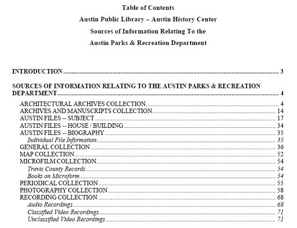 Extract from Austin Parks and Rec reference guide